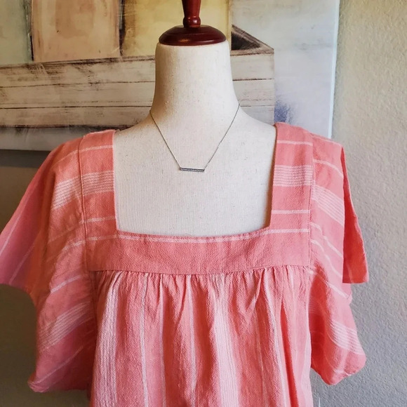 SONOMA | Flutter Shoulder Top in Coral Cream Stripe sz M - Picture 2 of 8